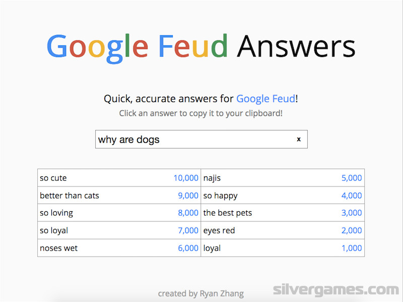 Google Feud Answers Play Google Feud Answers Online On Silvergames